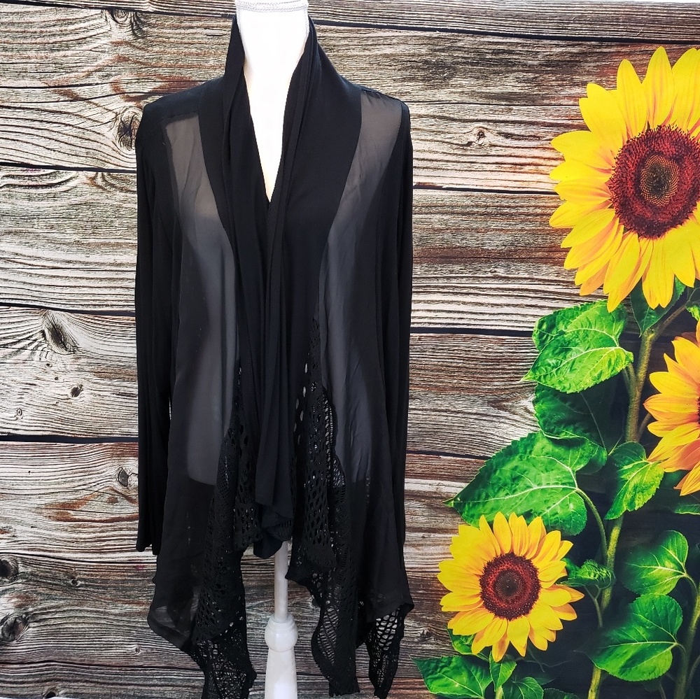 Lavanya black lace cardigan with hood